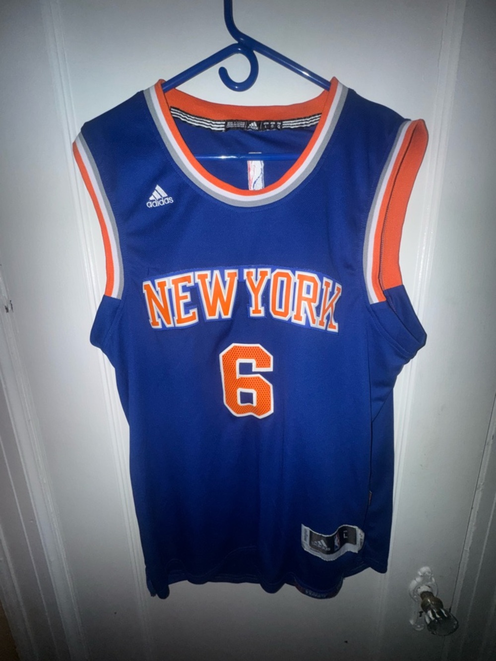 adidas Royal Blue and Orange New York Basketball Porzingis Jersey #6